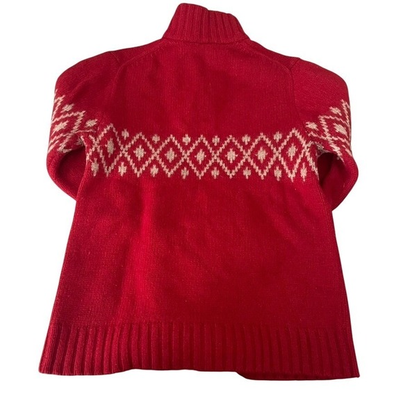 GAP 100% Lambswool Nordic Fair Isle 1/4 Zip Sweater Red Cream Mens M - Picture 8 of 8
